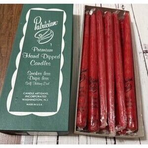 Vintage Patrician Hand Dipped Red Candles 12” Smokeless Dripless Full Box Of 12
